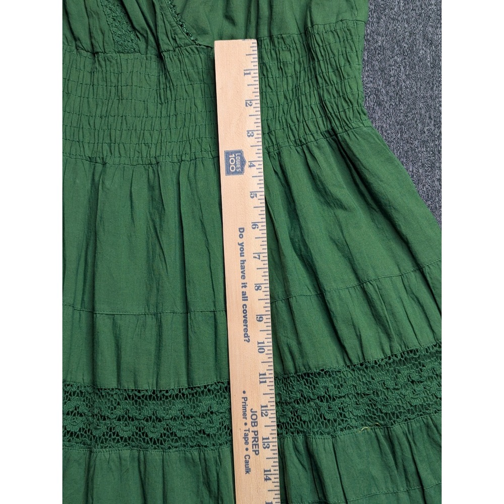 HolyClothing Green Cotton Lace Tiered Maxi Dress Smocked Waist Renaissance 2X - Picture 10 of 12